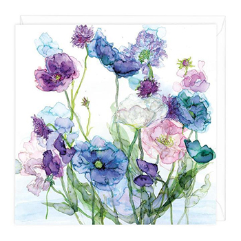 Card Blue Poppies and Sweetpeas
